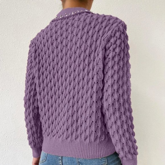 knit gem bedazzled collar sweater chic elegant streetwear purple - Picture 4 of 6